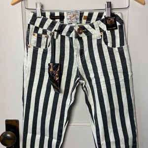 Parisian super skinny black and white striped jeans